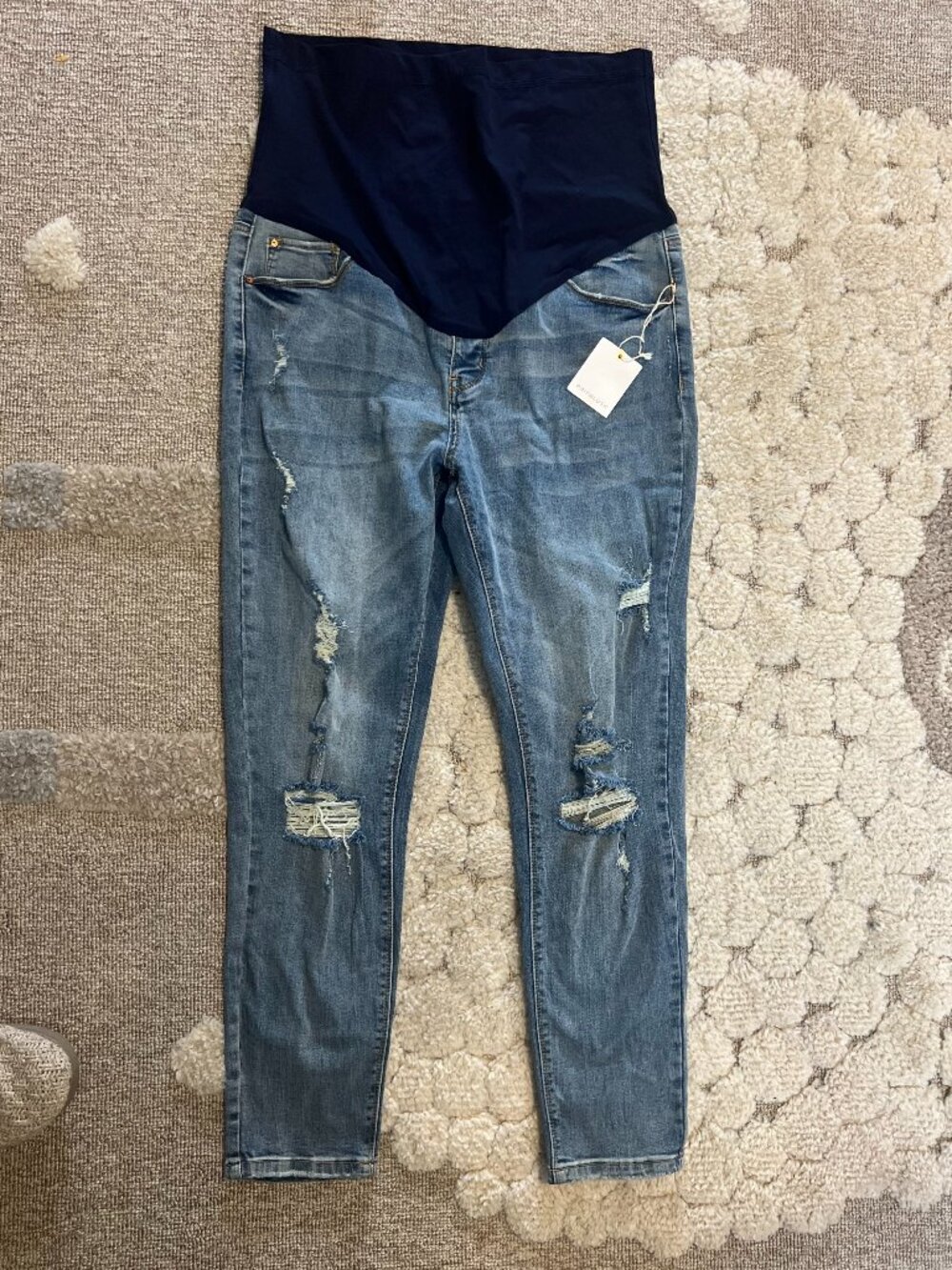 Pinkblush 1X Blue Distressed Skinny Maternity Plus Jeans NWT